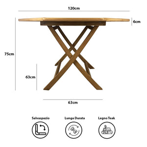 Tavolo Pieghevole Ottagonale da Esterno Octogon 120x120 cm in Teak