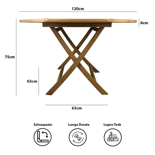 Tavolo Pieghevole Ottagonale da Esterno Octogon 120x120 cm in Teak