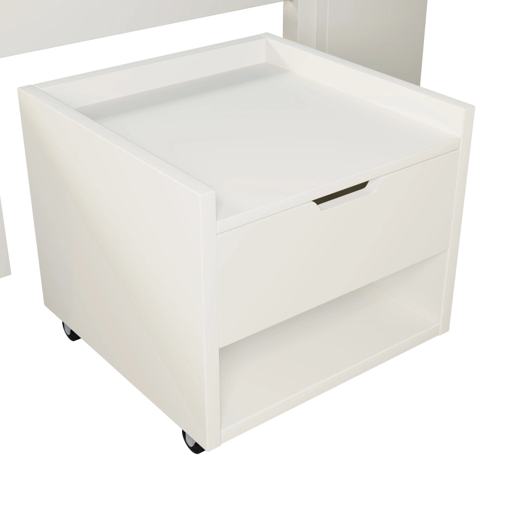 Letto matrimoniale bianco 140 × 200 cm con comodini mobili, LED e ricarica