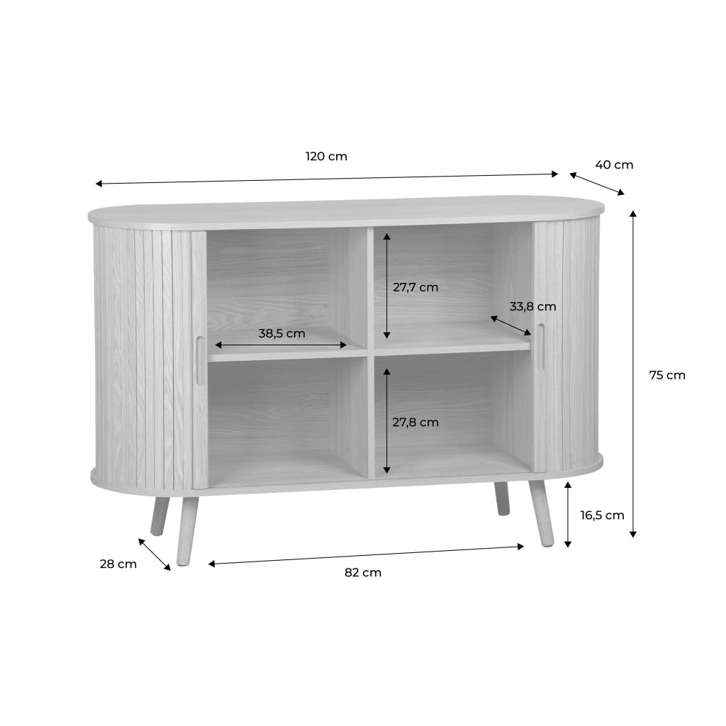 Credenza scandinava a 2 ante scorrevoli, 120cm, noce