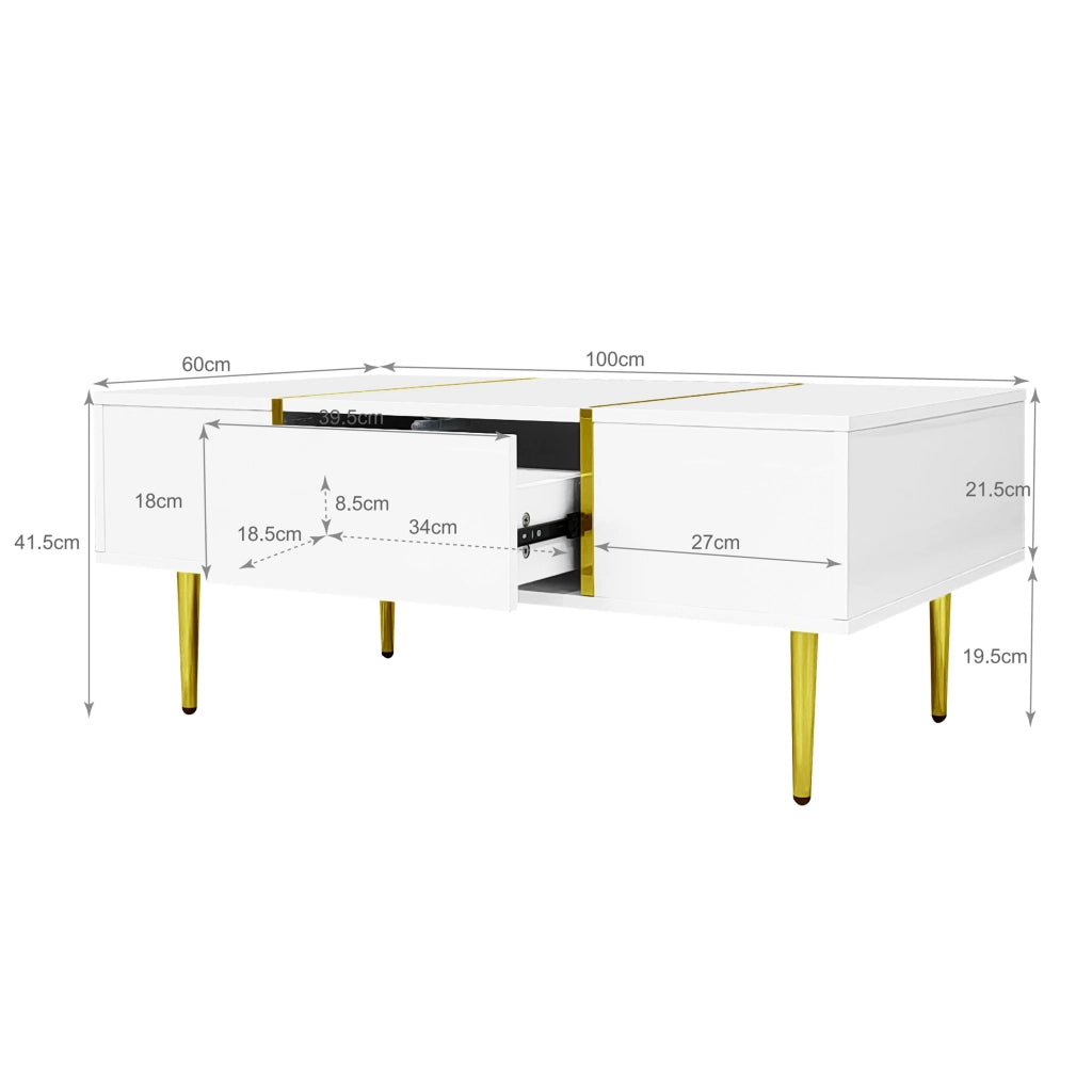 OKWISH Set di 2 Mobili da Soggiorno, Mobile TV e Tavolino con Ante e Cassetti, MDF Bianco Lucido