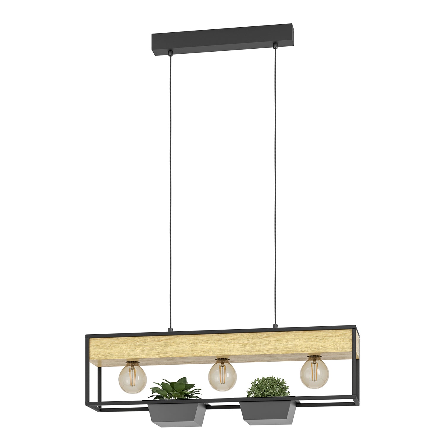 Lampadario A Sospensione Moderno Libertad 1 Acciaio Nero Legno 3 Luci E27