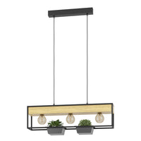 Lampadario A Sospensione Moderno Libertad 1 Acciaio Nero Legno 3 Luci E27