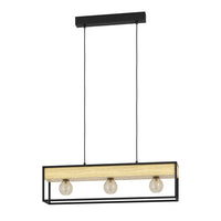 Lampadario A Sospensione Moderno Libertad 1 Acciaio Nero Legno 3 Luci E27