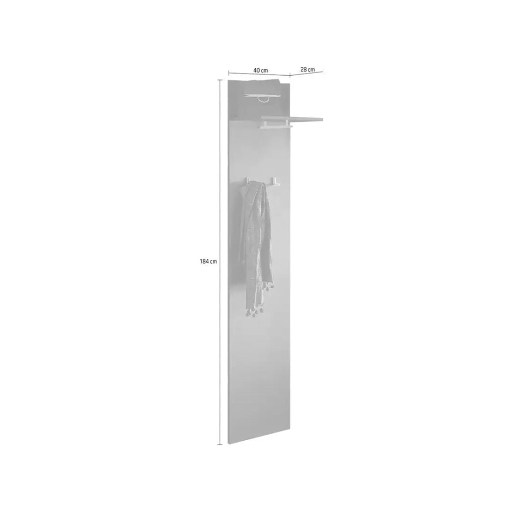 Appendiabiti sospeso con mensola, collezione KEY in bianco lucido lacato.