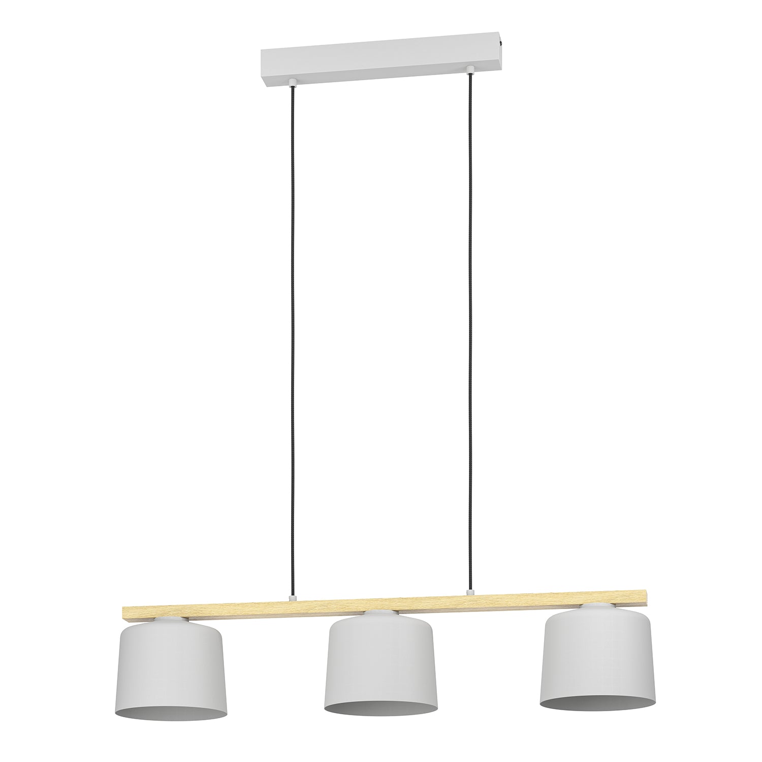 Lampadario A Sospensione Minimal Mariel Acciaio Grigio Legno 3 Luci E27