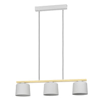 Lampadario A Sospensione Minimal Mariel Acciaio Grigio Legno 3 Luci E27