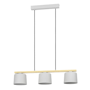 Lampadario A Sospensione Minimal Mariel Acciaio Grigio Legno 3 Luci E27