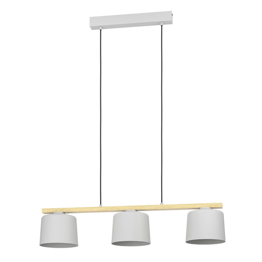 Lampadario A Sospensione Minimal Mariel Acciaio Grigio Legno 3 Luci E27