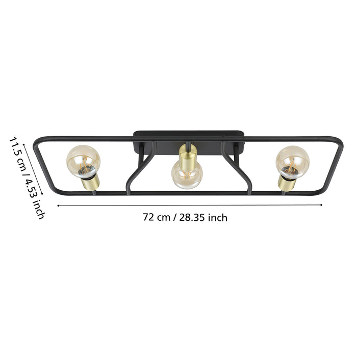 Plafoniera Moderna Messinaro Acciaio Nero 3 Luci E27