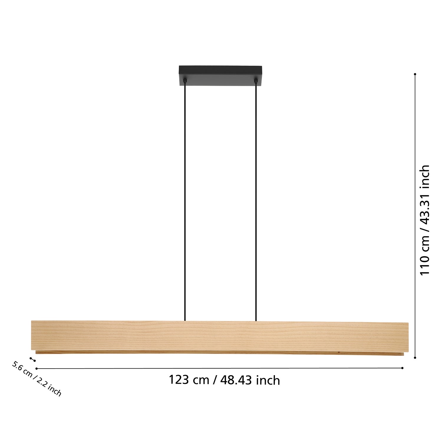 Sospensione Moderna Anchorena-Z Metallo Nero Legno 1 Luce Led 35W 3980Lm