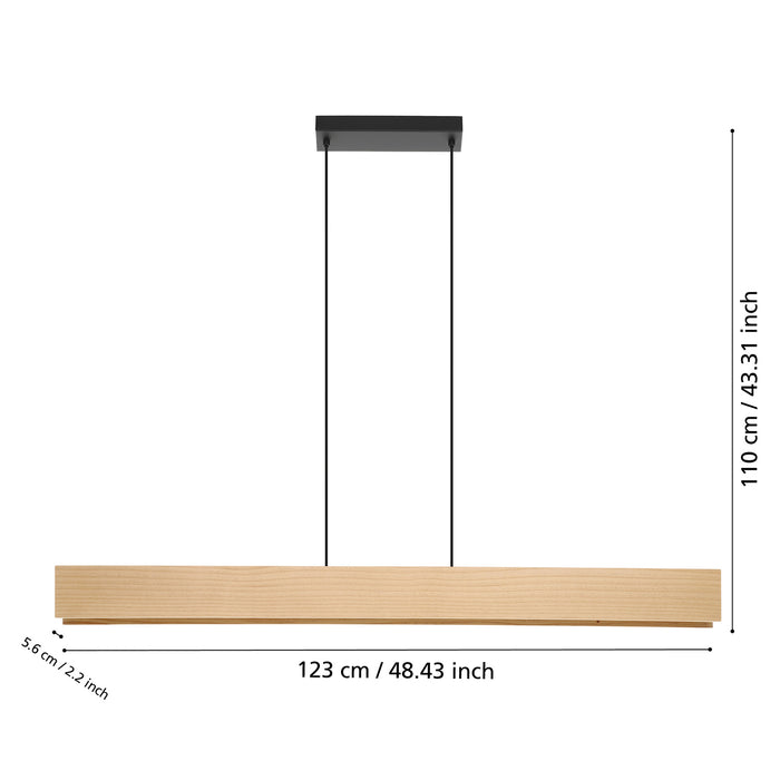 Sospensione Moderna Anchorena-Z Metallo Nero Legno 1 Luce Led 35W 3980Lm