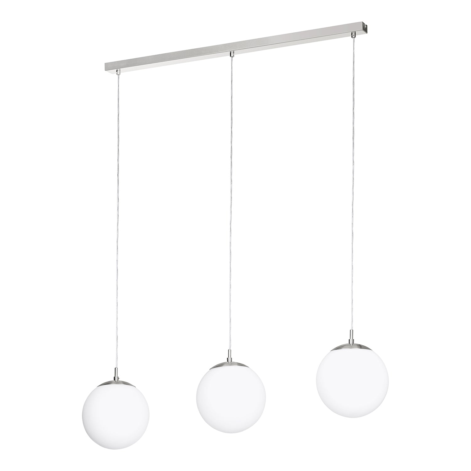 Lampadario A Sospensione Minimal Rondo Acciaio Nichel Vetro 3 Luci E27
