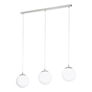 Lampadario A Sospensione Minimal Rondo Acciaio Nichel Vetro 3 Luci E27