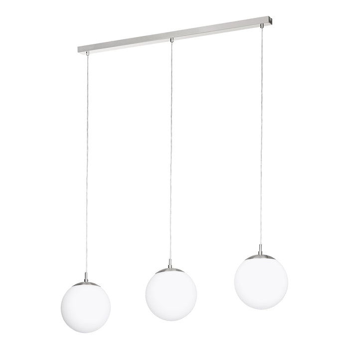 Lampadario A Sospensione Minimal Rondo Acciaio Nichel Vetro 3 Luci E27