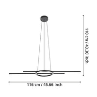 Lampadario A Sospensione Contemporaneo Zillerio-Z Acciaio Nero 2 Luci Led 8W