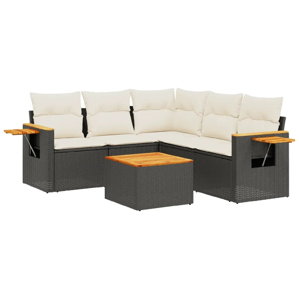 Set Divano da Giardino 6 pz con Cuscini Nero in Polyrattan