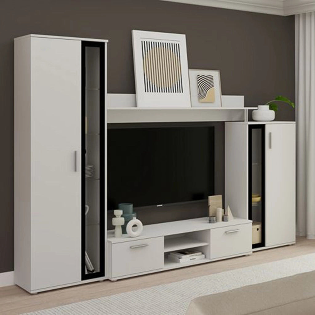 Mobile Soggiorno Linafa, Parete Attrezzata Modulabile, Bianco