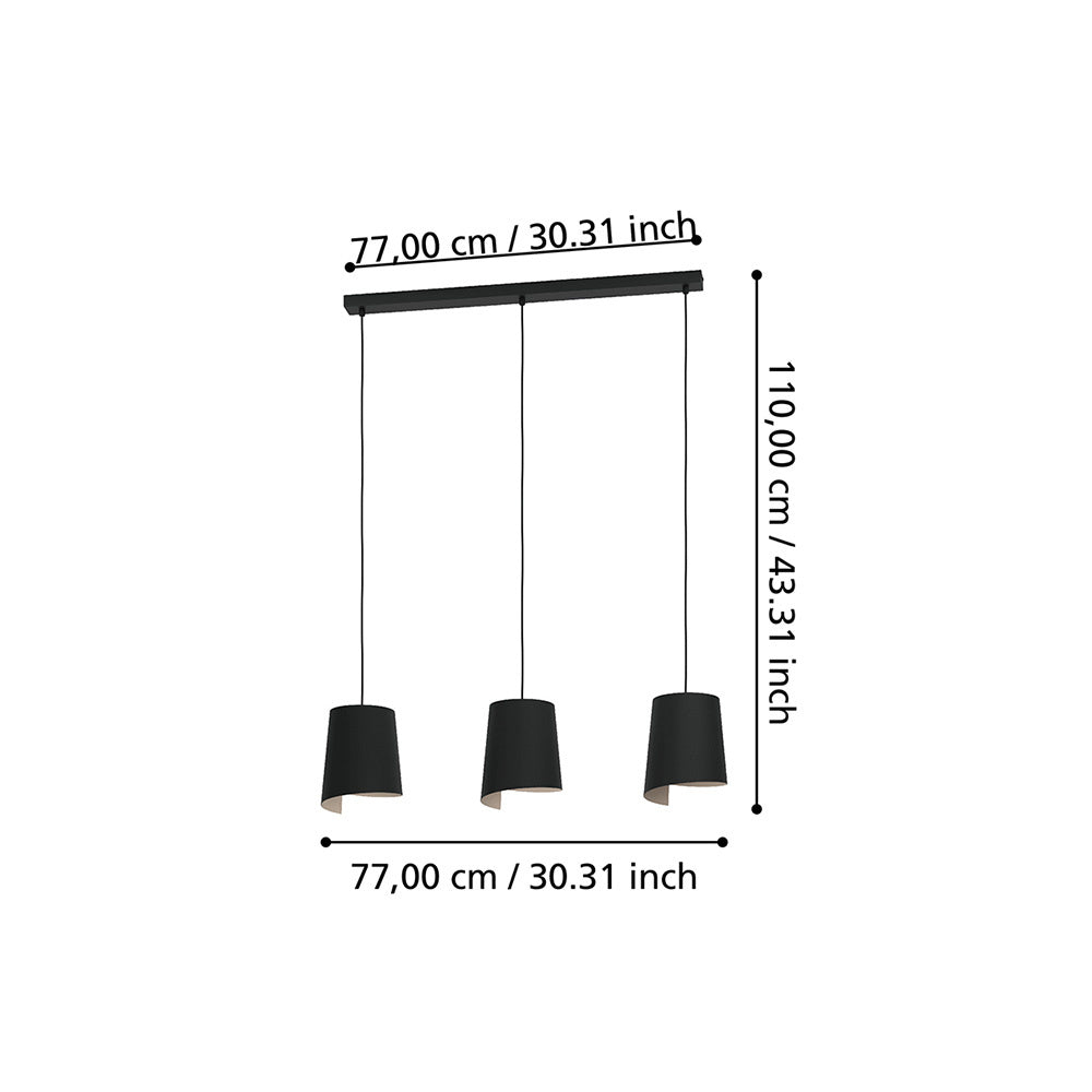 Lampadario Moderno Bolivia 3 Luci Acciaio Nero