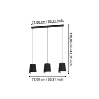 Lampadario Moderno Bolivia 3 Luci Acciaio Nero