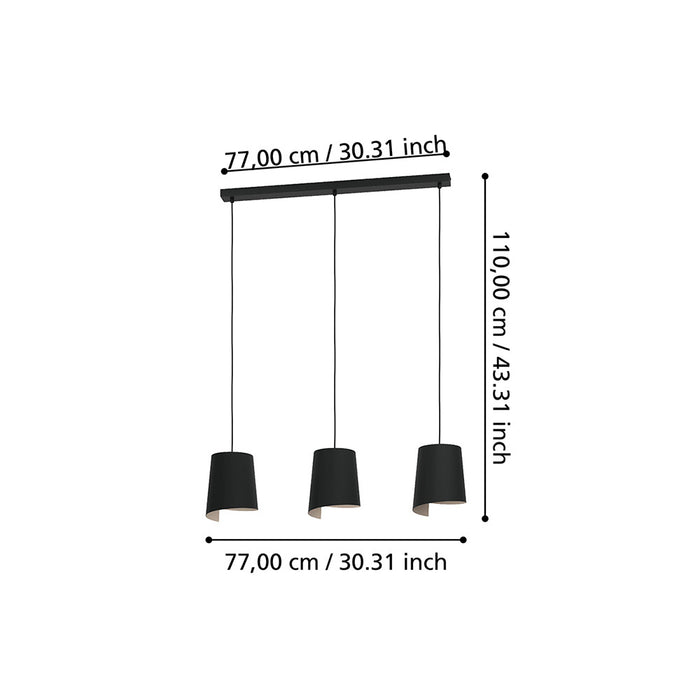 Lampadario Moderno Bolivia 3 Luci Acciaio Nero