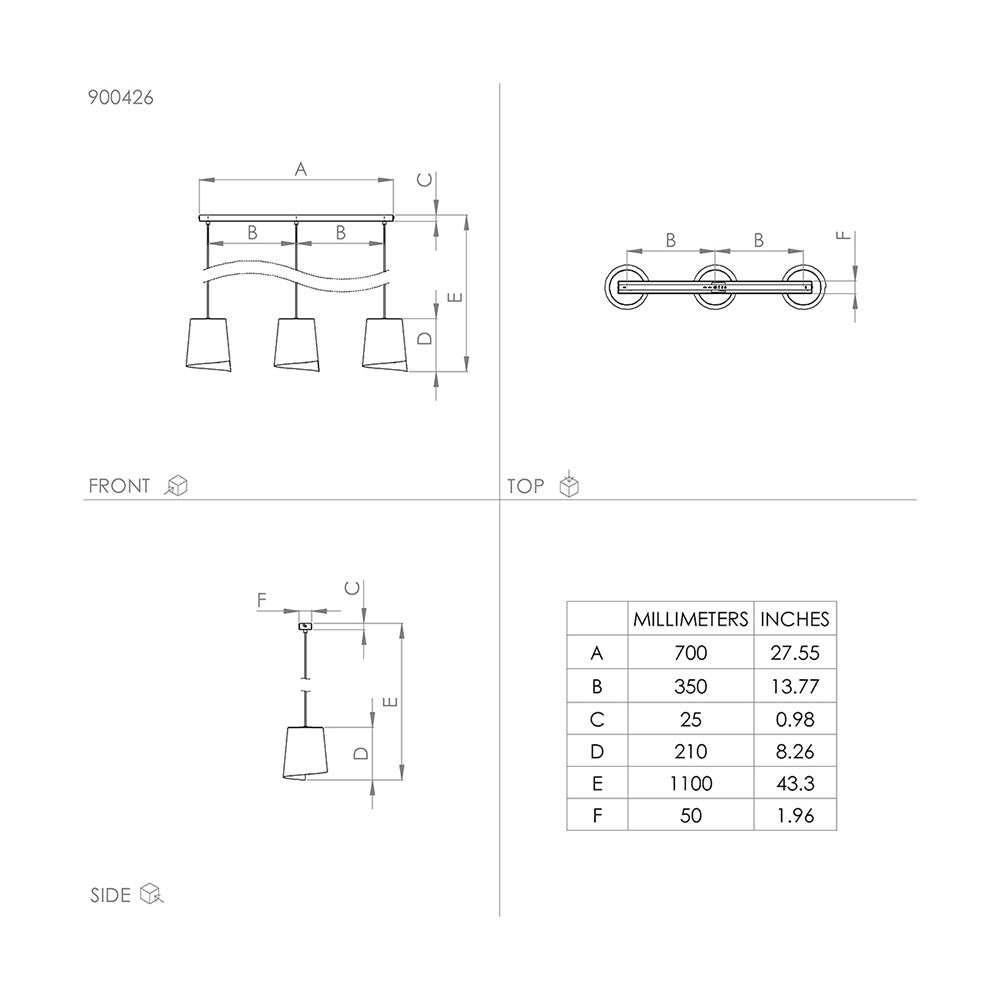 Lampadario Moderno Bolivia 3 Luci Acciaio Nero