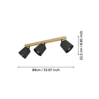 Plafoniera Industrial Pappagallo 3 Luci Legno Marrone E Nero