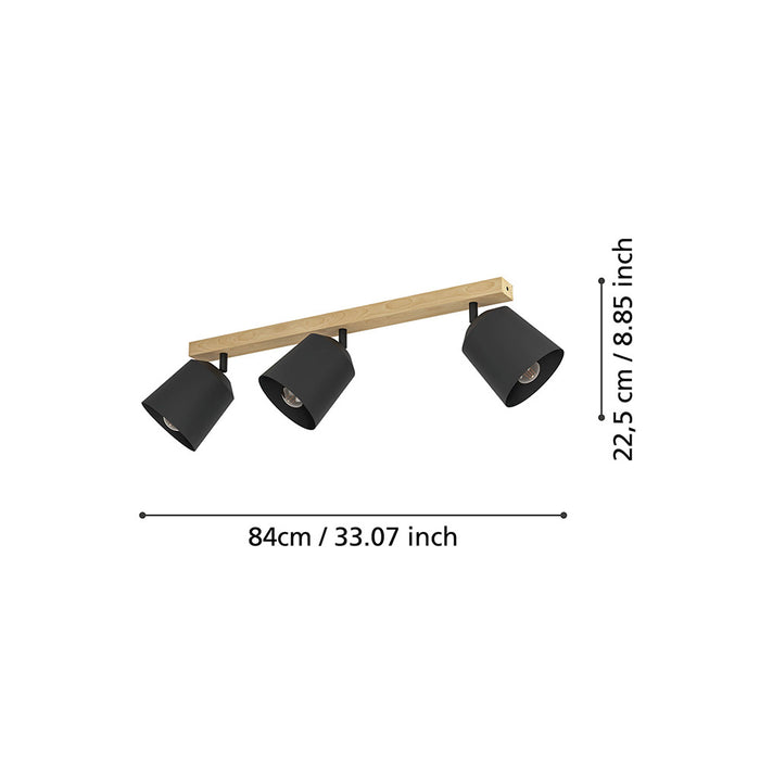 Plafoniera Industrial Pappagallo 3 Luci Legno Marrone E Nero