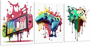 Decorazione per Camera di Gioco - Tavolozza d'Arte - 3 pezzi 16x30cm - Tema Videogioco - Perfetto per Ragazzi e Adolescenti - Colorato e Moderno