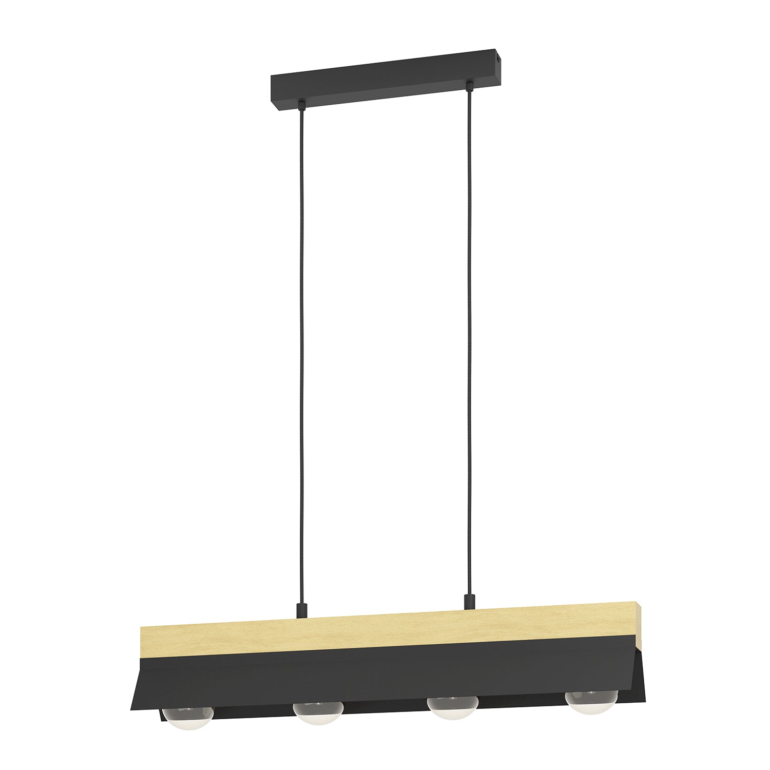 Lampadario A Sospensione Minimal Tarrafo Acciaio Nero Legno 4 Luci E27