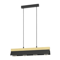 Lampadario A Sospensione Minimal Tarrafo Acciaio Nero Legno 4 Luci E27
