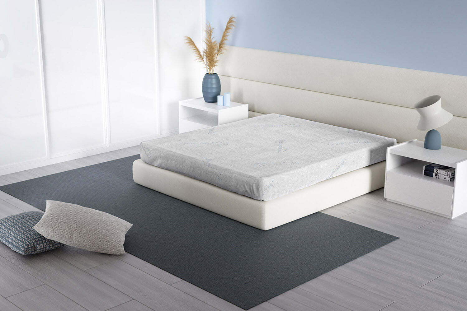 Coprimaterasso Elasticizzato Singolo in Poliestere Grigio Chiaro