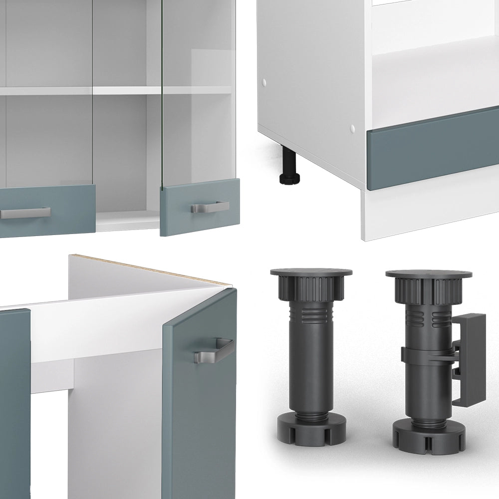 Vicco Cucina angolare completa Grigio-blu 227 x 287 cm senza piano di lavoro