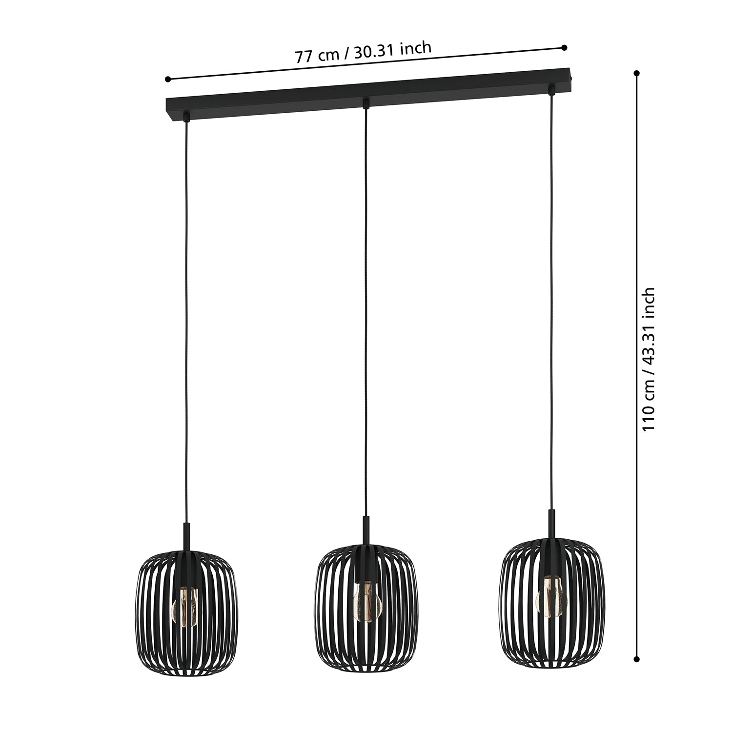 Lampadario A Sospensione Minimal Romazzina Lineare Acciaio Nero 3 Luci E27