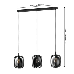 Lampadario A Sospensione Minimal Romazzina Lineare Acciaio Nero 3 Luci E27
