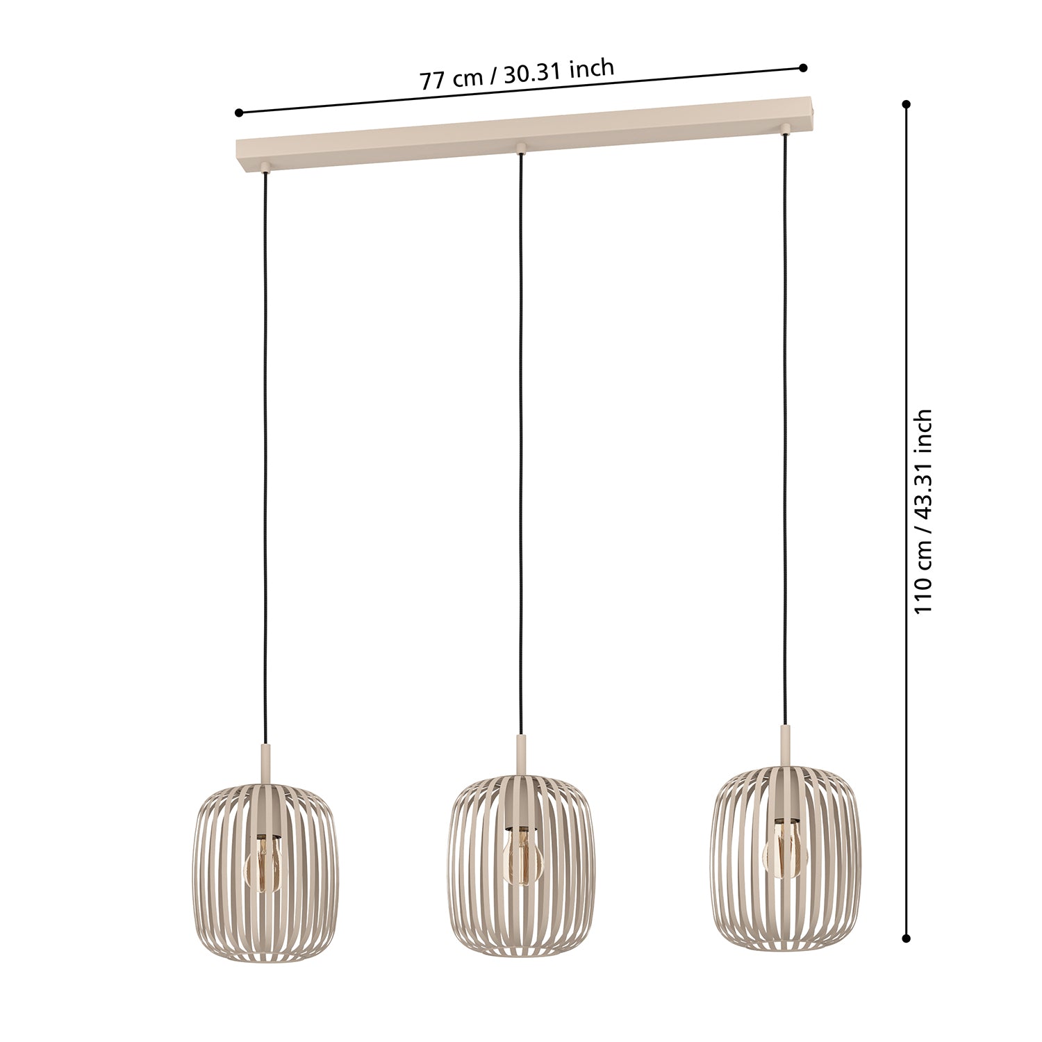 Lampadario A Sospensione Minimal Romazzina Lineare Acciaio Sabbia 3 Luci E27