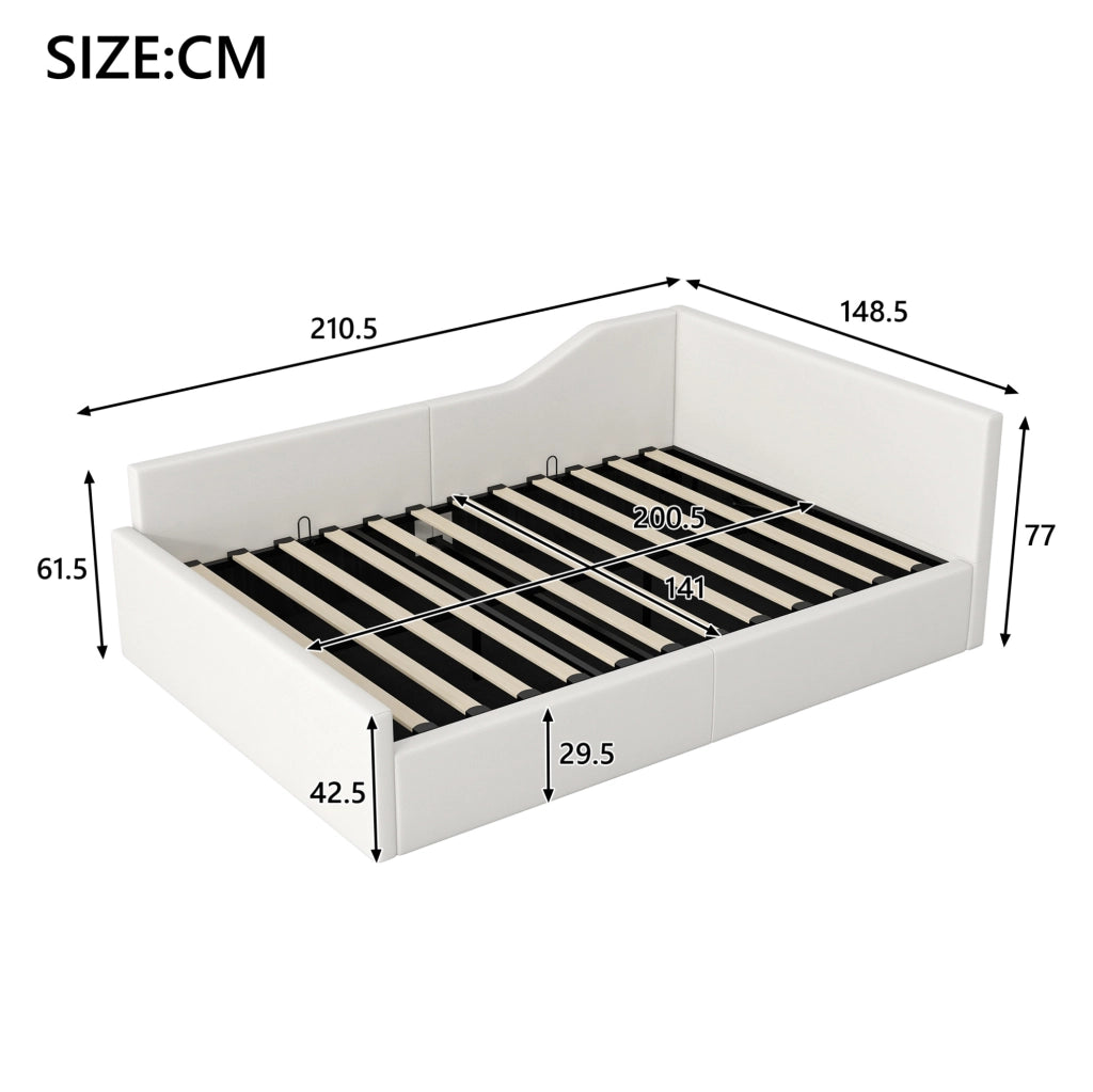 Tagesbett imbottito 140x200 cm con contenitore, beige