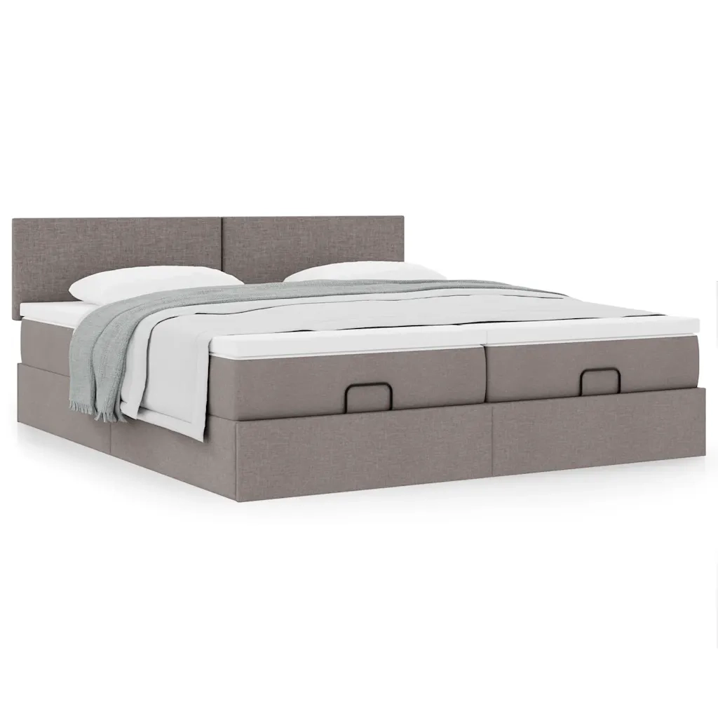 Struttura Letto Pouf con Materassi Tortora 200x200 cm Tessuto 3311984