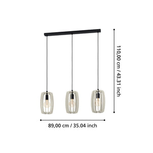 Lampadario Industrial Bajazzara 3 Luci Acciaio Nero Diffusore Grigio