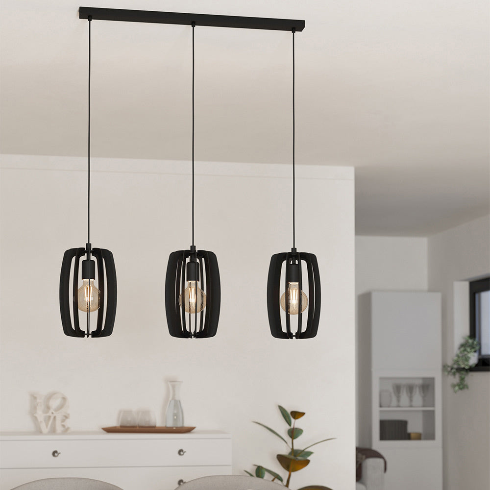 Lampadario Industrial Bajazzara 3 Luci Acciaio Nero Diffusore Nero