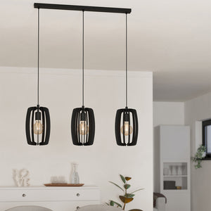 Lampadario Industrial Bajazzara 3 Luci Acciaio Nero Diffusore Nero