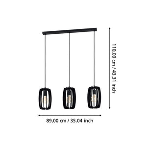 Lampadario Industrial Bajazzara 3 Luci Acciaio Nero Diffusore Nero