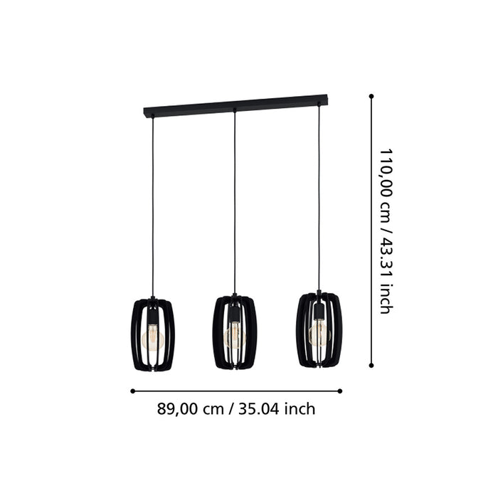 Lampadario Industrial Bajazzara 3 Luci Acciaio Nero Diffusore Nero
