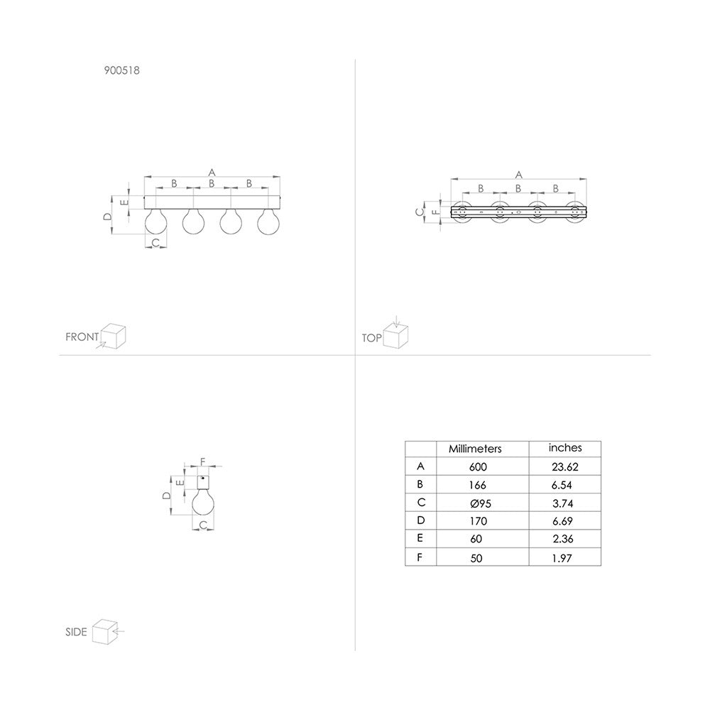 Applique Industrial Guanal 4 Luci Alluminio Cromo