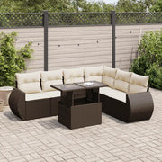 Set Divani da Giardino 7 pz con Cuscini Marrone in Polyrattan