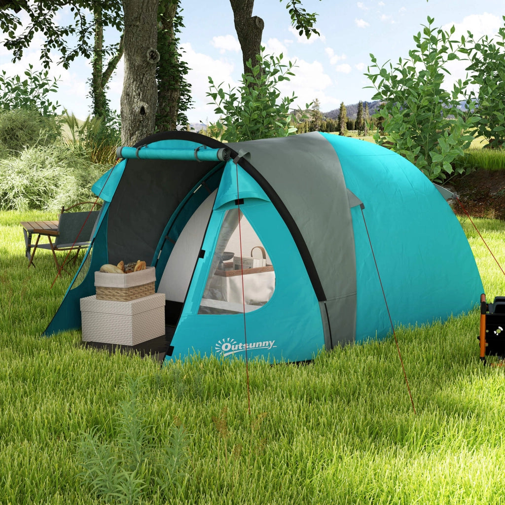Tenda da Campeggio 3 Persone con Camera e Veranda, Impermeabile 3000mm e Borsa di Trasporto, Azzurro