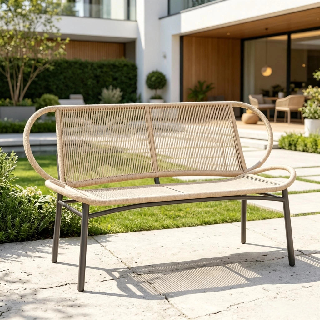 PANCA DA GIARDINO 138x62x83 cm in rattan PE e metallo nero/naturale
