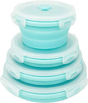 Contenitori di Stoccaggio Collapsibili per Cibo, Bicchieri in Silicone con Coperchi in Plastica - Set a Rondi da 4 - Sicuri per Microonde e Congelatore, per Cucina e Campeggio