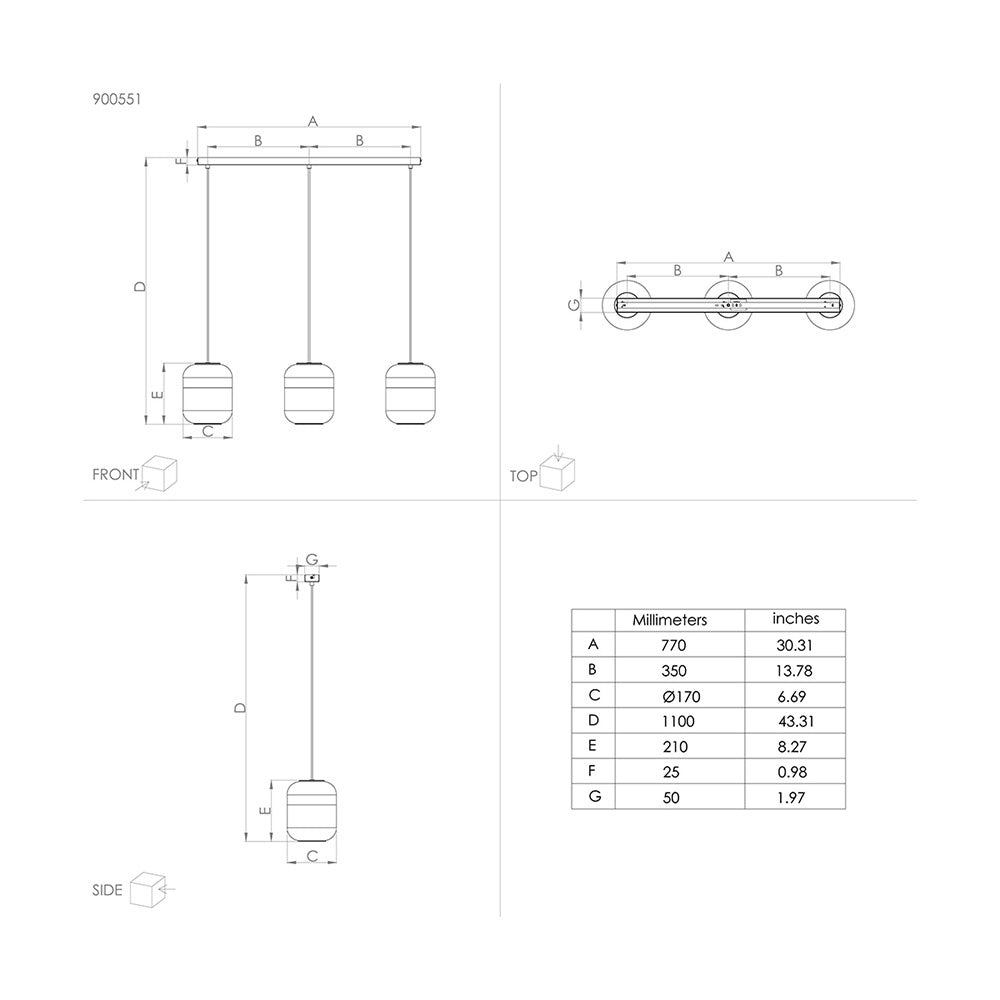 Lampadario Contemporaneo Maryvilla 3 Luci Acciaio Nero