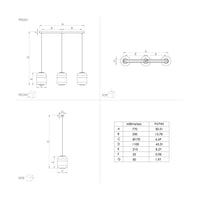 Lampadario Contemporaneo Maryvilla 3 Luci Acciaio Nero